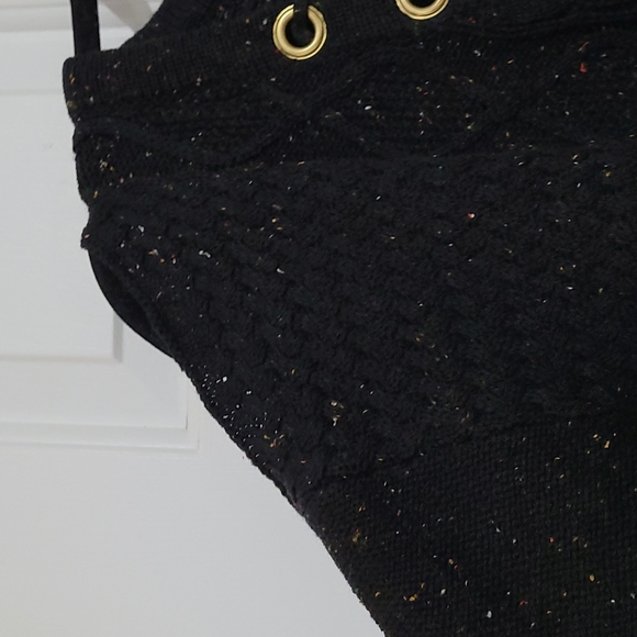 Moral Fiber Black Rainbow Confetti Cold Shoulder Lace Up Acrylic Sweater - Picture 5 of 8